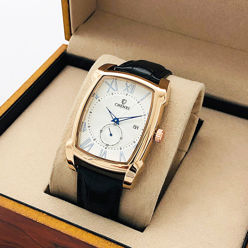 Bucket watch men's rectangular belt waterproof fashion trend large dial men's quartz non-mechanical watch men's watch