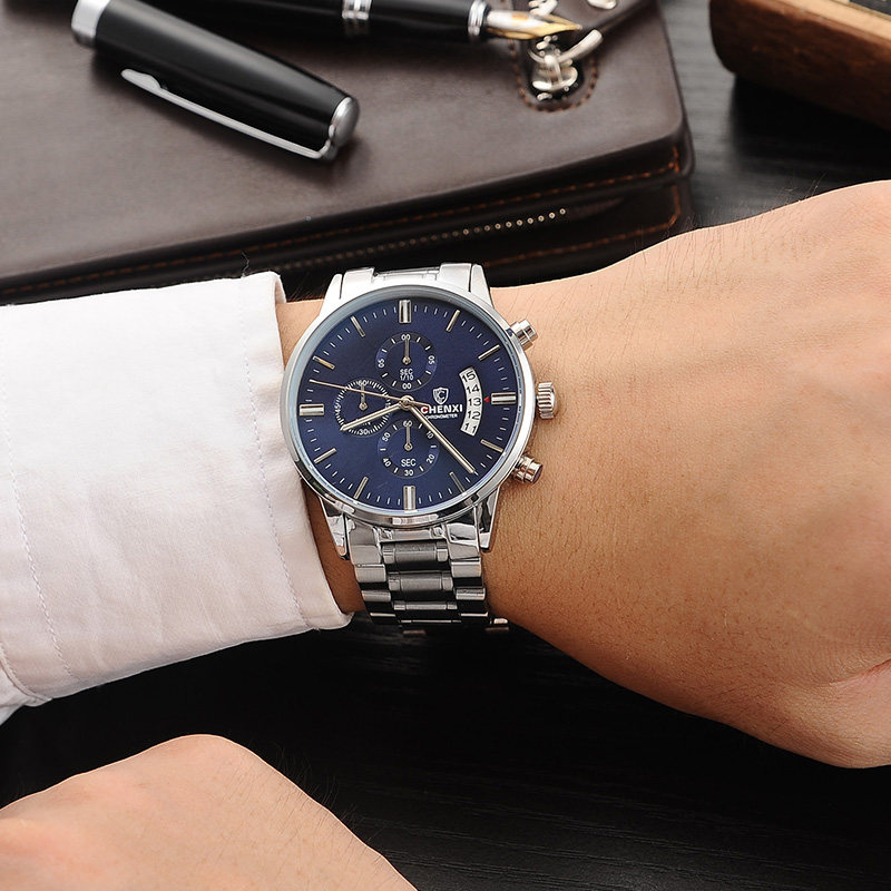 2019 New Fashion Men's Watch Men's Waterproof Steel Belt Quartz Watch Student Sports Big Dial Multifunctional Men's Watch