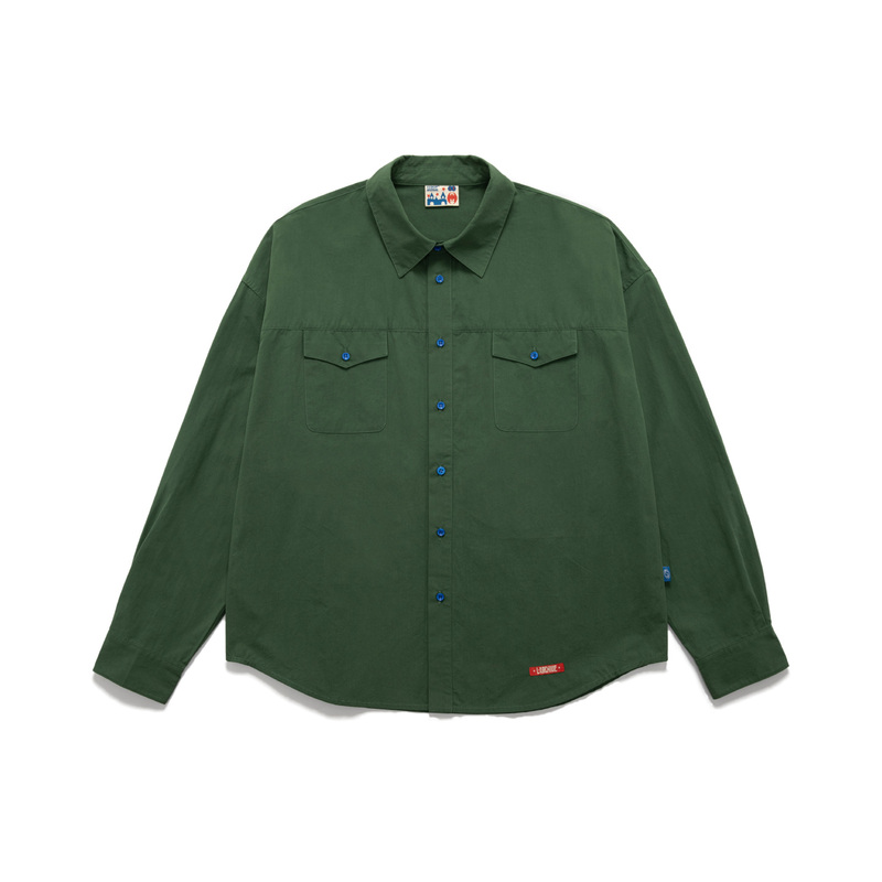 Luckup Archive American Retro Green Long-Sleeve Shirt, Unisex, with a Turn-Down Collar and Pockets, Workwear Shirt Luckup Archive American Retro Green Long-Sleeve Shirt, Unisex, with a Turn-Down Collar and Pockets, Workwear Shirt
