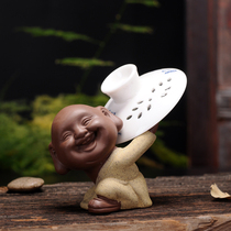 Creative home decoration cute Buddha Maitreya tea pet purple sand pen holder tea pot cover Cup Hopper rack tea clip ornaments