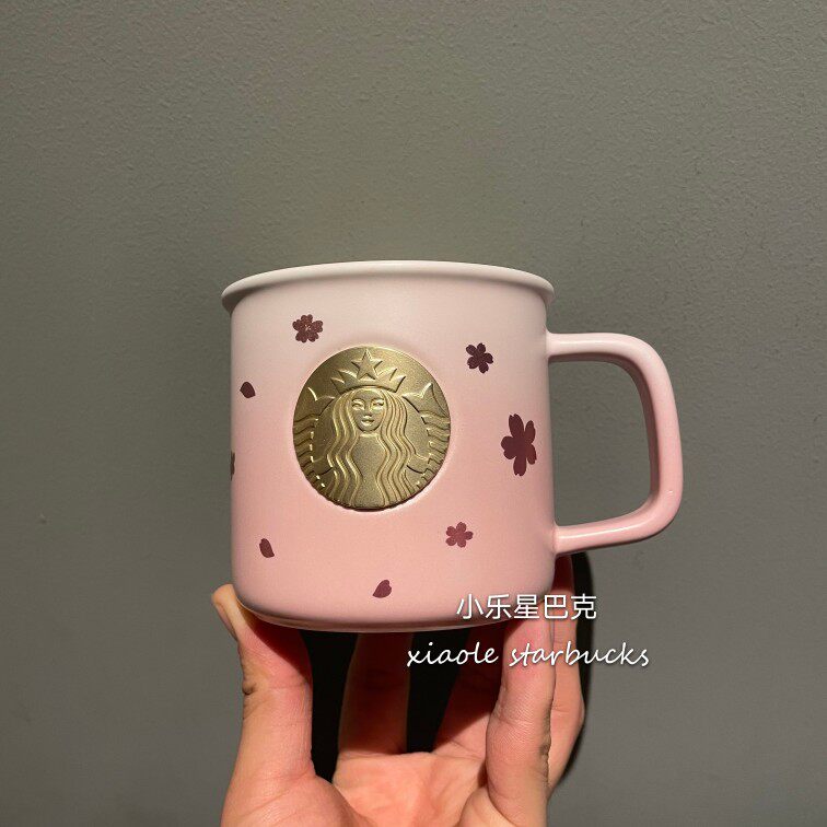 термос 星巴克樱花杯子2021粉白金樱花圆饼包马克玻璃杯吸管保温随行水杯