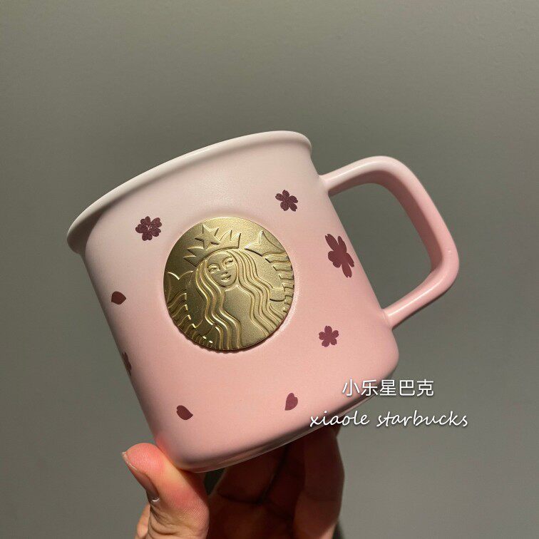термос 星巴克樱花杯子2021粉白金樱花圆饼包马克玻璃杯吸管保温随行水杯