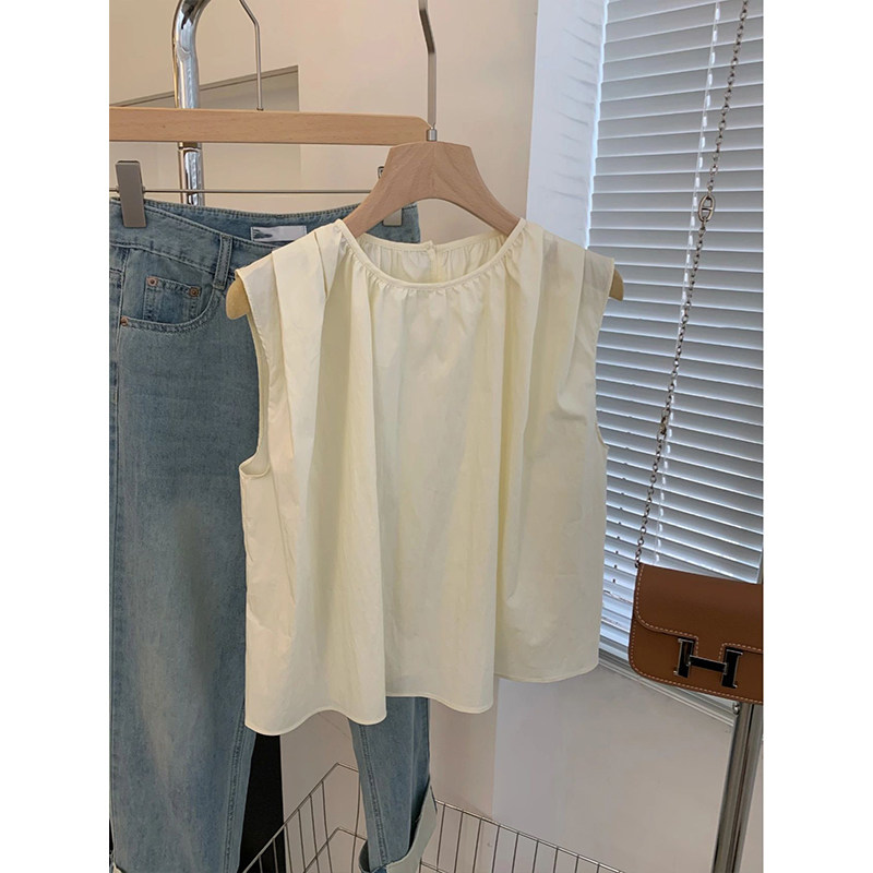 White Kan Shoulder Vest Sleeveless Blouse Women Summer Cotton Linen Slim Fit Heather Blouse Shirt Snow-spinning Fairy-Taobao