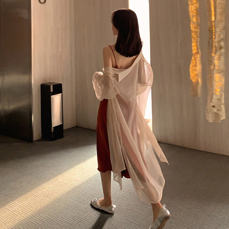 Thin section sunscreen woman 2022 Summer new medium long version of a snowspun hooded sweatshirt with a long sleeve cardiovert jacket