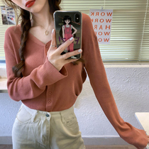 2022 fall new knit cardiovert thin undershirt loose outside wearing inner hitch spring autumn sweater jacket woman blouse