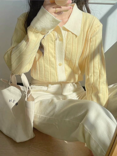 Демисезонный японский свитер, сексуальный желтый кардиган, оверсайз