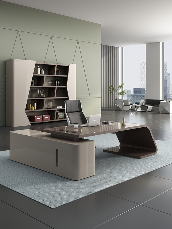 Lacquered desk chair combination boss table simple modern brown color supervisor manager desk large class furniture