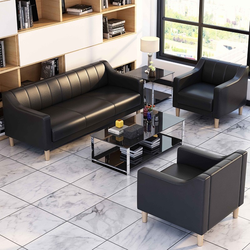 Office sofa coffee table combination set business reception room sofa Xipi three-person single-person leather art sofa