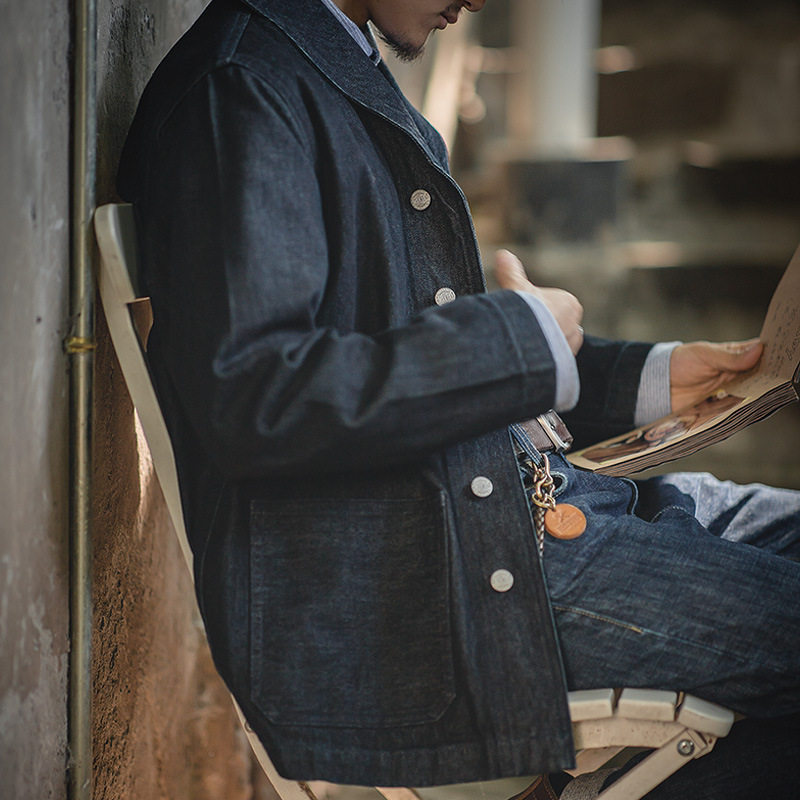 Maden overalls American casual washed tannins jacket Amei click vintage blue denim jacket men