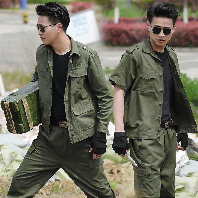 New pure cotton camouflan suit for men's spring and autumn genuine wear and wear military memes for tooling short sleeves Raubao workwear