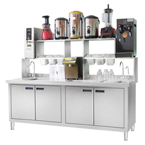 Milk tea shop equipment Full set of beverage equipment Commercial double warm water bar workbench flat cold console Cafe freezer