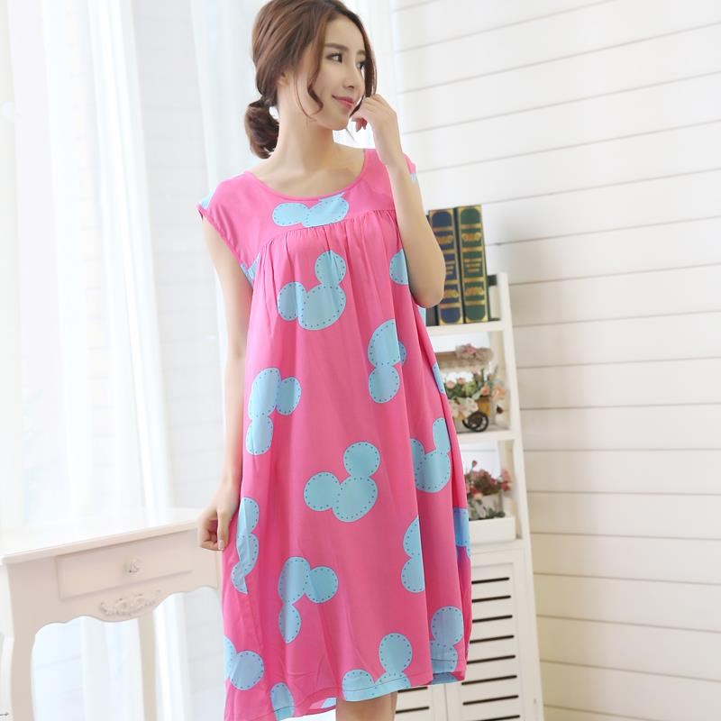 Mùa hè Hàn Quốc phiên bản của mùa hè cotton lụa đồ ngủ womens váy dài tăng kích thước của tay mùa hè lụa nhân tạo nhà quần áo.