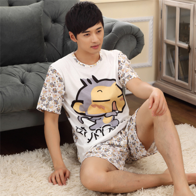 Hàn Quốc phiên bản của bộ đồ ngủ ngắn tay sinh viên trẻ tăng số lượng phim hoạt hình bông lỏng lẻo mens mùa hè mỏng bộ quần áo về nhà.