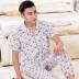 Mùa hè quần ngắn tay bông trung niên mens pajama đồ ngủ mặc symmy bộ mens nhà hai mảnh bộ. 