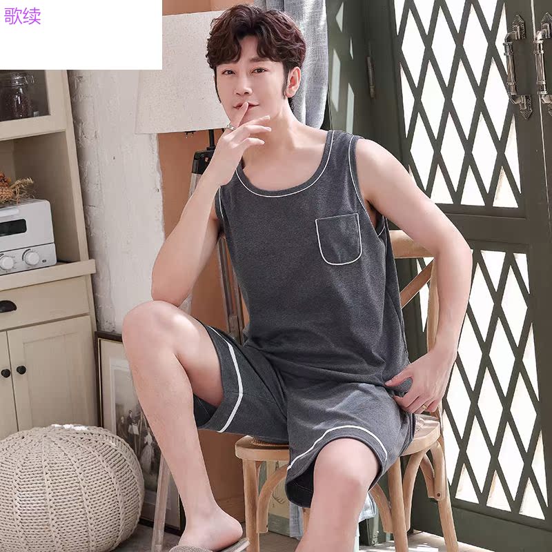 quần short vest không tay bông đồ ngủ mens mùa hè mens quần áo nhà mùa xuân và mùa hè bộ mùa hè cộng với mã bông mỏng.