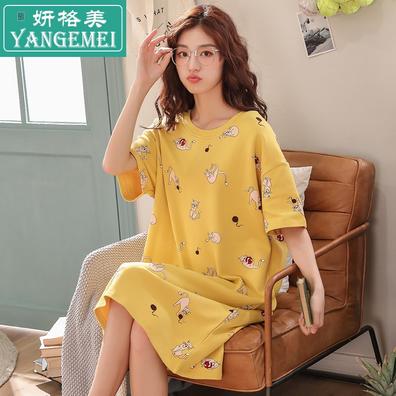 Pajama phụ nữ bông mùa hè Hàn Quốc phiên bản của bộ đồ ngủ sinh viên tươi nữ lỏng lẻo có thể mặc womens thai nhà quần áo váy pajama ngọt ngào.