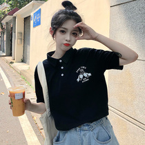 Japanese soft girl lapel polo shirt short sleeve T-shirt female tide ins loose Korean version of Hong Kong style Foreign Air style original clothes