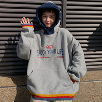 waitmore women loose Korean version of ins Super fire cec Harajuku bf lazy wind plus velvet padded harbor style jacket