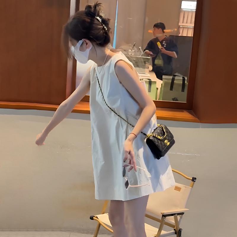 Minimalist Style White Straight Dress for Women, New Summer Round Neck Sleeveless Loose Slimming Casual Elegant Tank Dress Minimalist Style White Straight Dress for Women, New Summer Round Neck Sleeveless Loose Slimming Casual Elegant Tank Dress