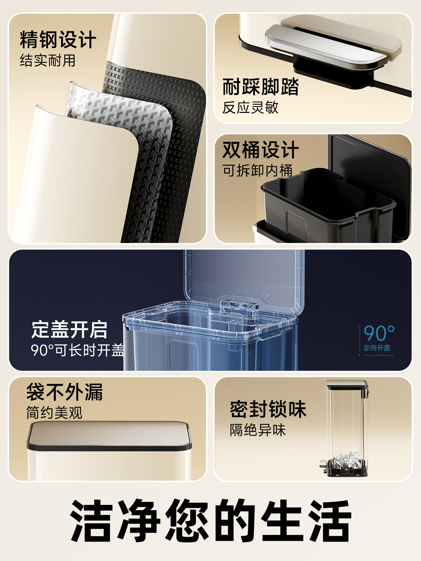 Trash Can 2025 New Model for Home Kitchen and Living Room, Large Capacity, Foot-Operated, Stylish Stainless Steel Trash Bin