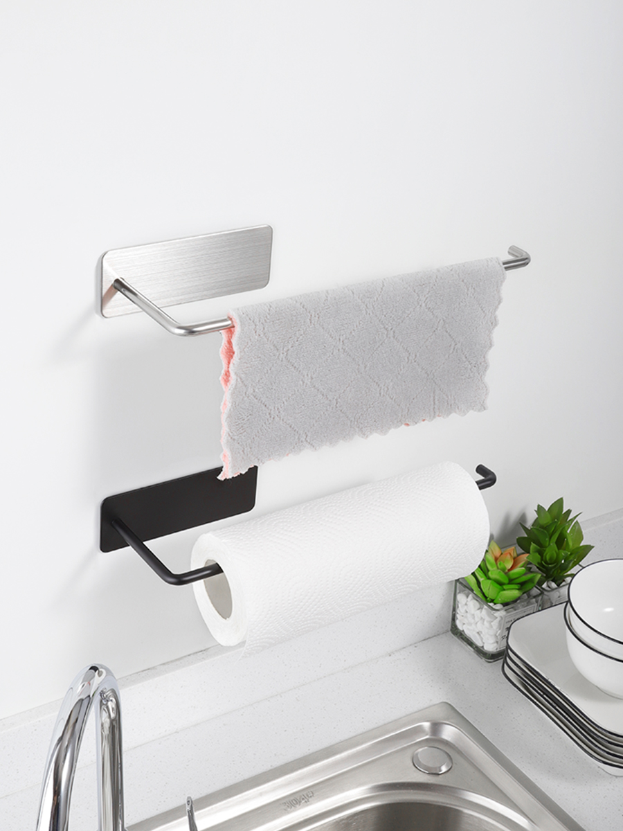 Kitchen tissue rack non-perforated stainless steel bathroom integral cabinet roll toilet paper holder vertical light luxury plastic wrap rag rack