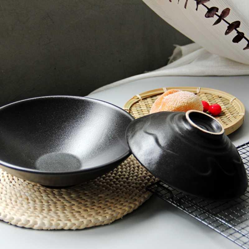 Ceramic hat black frosted rainbow such use large household rainbow such as bowl beef round pure color horn bowl of Japanese deep bowl of soup bowl