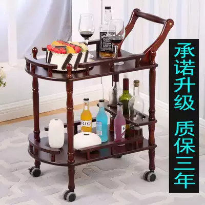 Hotel dining room food delivery truck Solid wood double-layer trolley Household European-style tea cart Beauty 4s shop mobile trolley