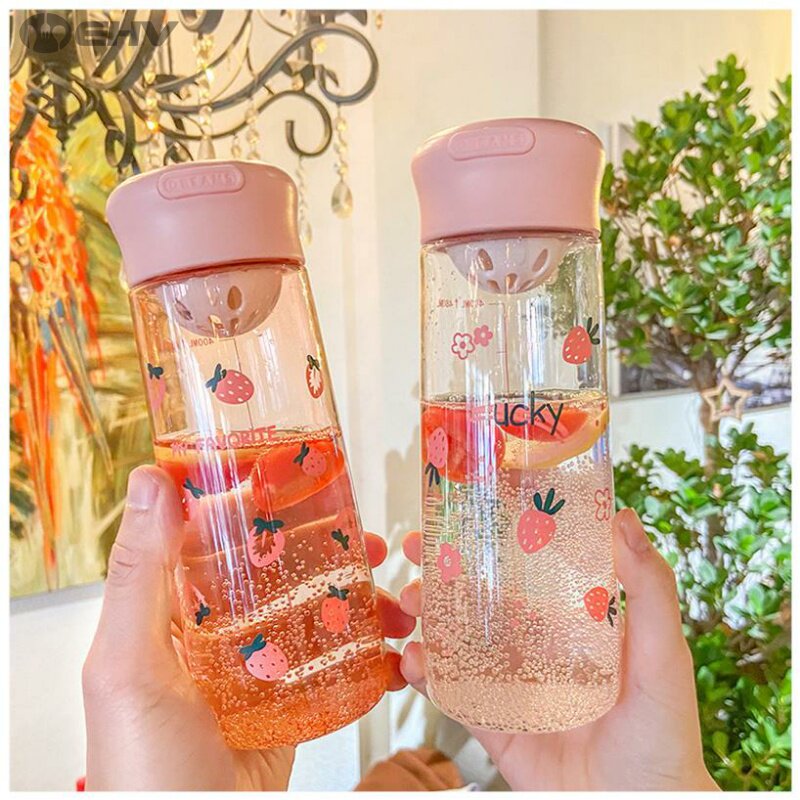 Student cartoon fruit girl cute scale water cup handheld plastic cup with tea leak Korean style bubble tea cup
