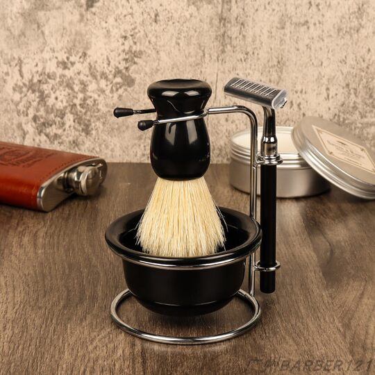 Old-fashioned razor for beard shaving and foam beating for men