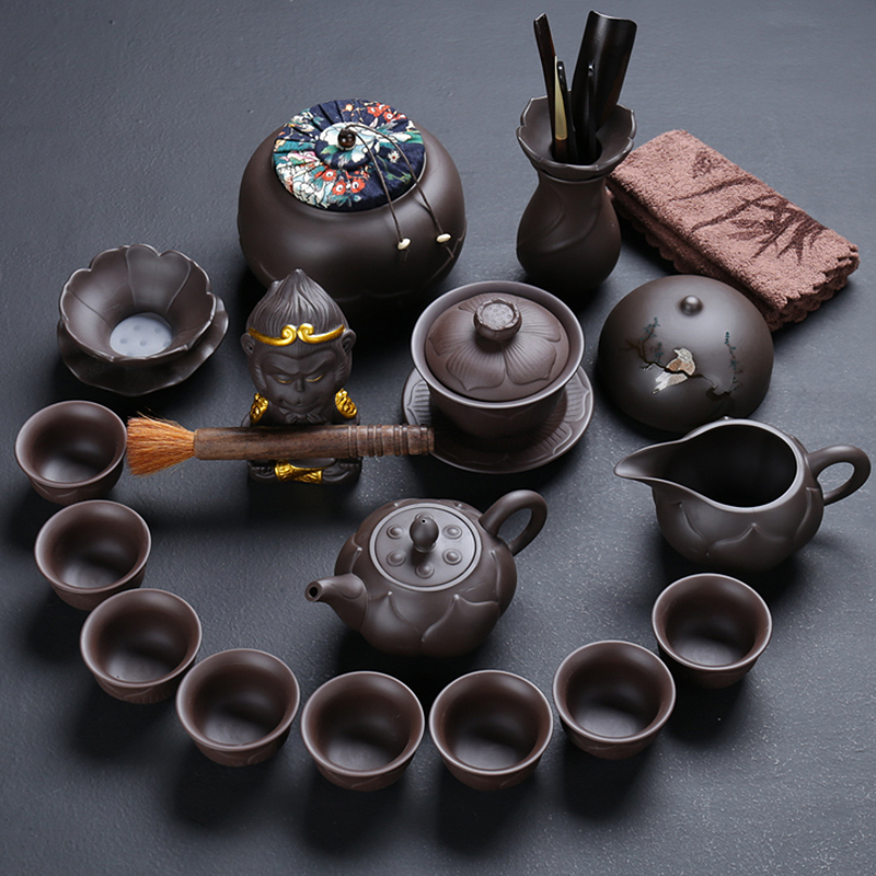 Purple Sand Gongfu Tea set Household simple Lotus teapot teacup Vintage tea washing accessories set of tea making apparatus