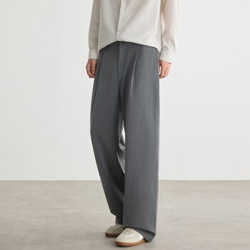 Men's casual double-pleat wide-leg casual trousers
