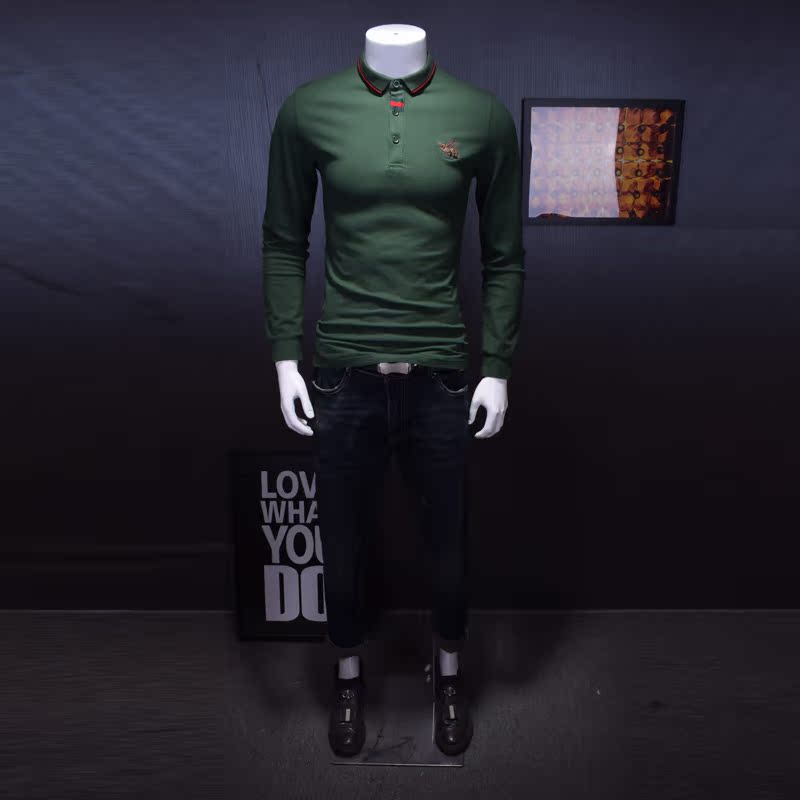 Áo dài nam châu Âu áo sơ mi POLO dài tay thương hiệu Paul áo ong thêu ve áo từ bi nam cỡ lớn áo xuân áo polo form rộng