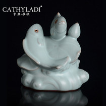 Cathyladi household ceramic Tianqing tea table tea ceremony small ornaments Ru kiln retro tea pet kung fu tea accessories