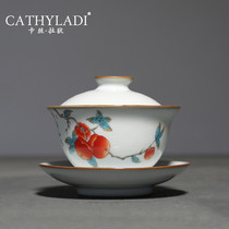 Cathyladi Ru Kiln Ceramics Three Cai Bowl Home Open Tablets Can raise Tea Bowl Large Color Glaze Tea Cup Single