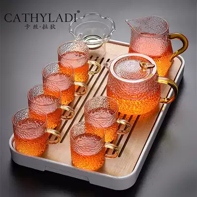 Cathyladi household glass kung fu tea set set simple living room office bubble teapot tropical tray