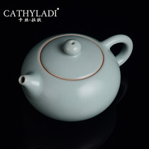 Cathyladi small ceramic retro bubble teapot single pot Chinese handmade color glaze Ru porcelain light luxury kung fu tea set