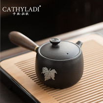 Cathyladi home handmade inlaid bubble teapot black ceramic office meeting guest tea plant simple kung fu tea set
