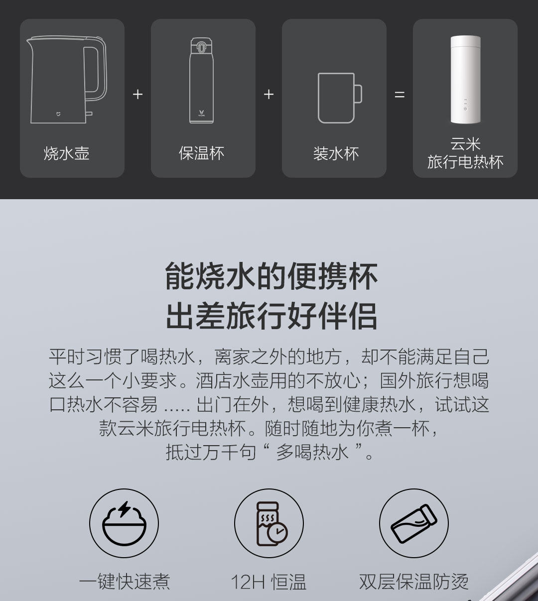 小米生态链 云米 保温便携电炖杯 烧水壶 可上飞机 400ml 图2