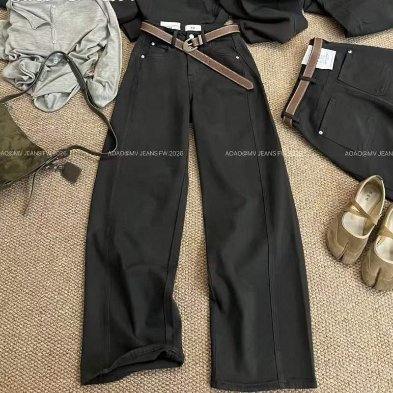 Mv6639 Genuine Narrow Wide-Leg Jeans for Women, 2026 Autumn New Style, Loose, Slimming, High-Waisted Banana Knife Pants