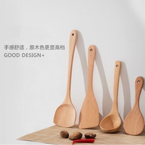 Wooden spatula wooden spoon non-stick pan special long handle anti-scalding and high temperature resistant wooden kitchenware complete set of cooking tools