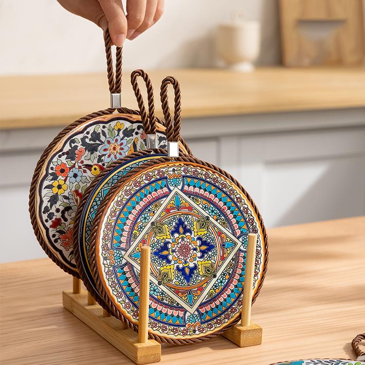 断熱パッドセラミック耐高温レトロエナメル中国風高級ダイニングテーブルやけど防止ポットパッドキャセロールスペシャル97648