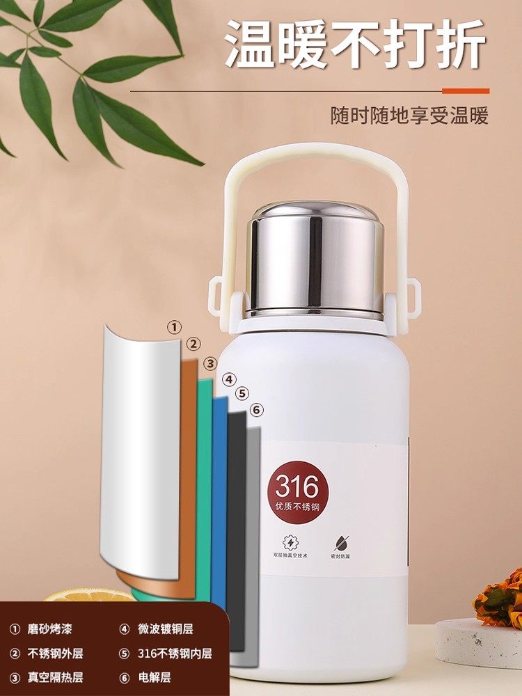 316 Insulated Cup, Large Capacity Tea Cup, High-Looking Cup for Kidsren, Stainless Steel Outdoor Sports Insulated Water Kettle for Men and Women