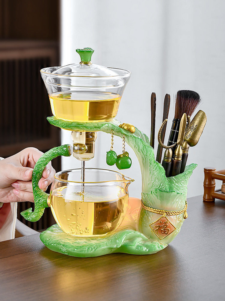 Kung Fu Automatic Tea Set for Home Use, Glass Teacups, Magnetic Teapot, Special Tea Brewing Device for Lazy People, 2025 New Model