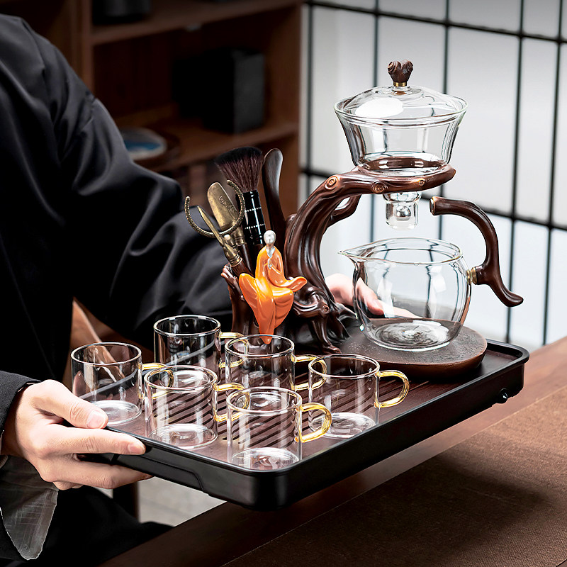 Glass Automatic Kung Fu Tea Set, Thickened, High Temperature Resistant, Magnetic Tea Brewing Pot, Home Use, Entertaining Guests, Lazy Person's Tea Brewing Tool