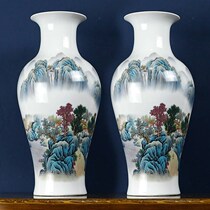 Jingdezhen ceramic large vase antique blue and white porcelain ornaments living room TV cabinet inserted fresh and dried flower craft decorations