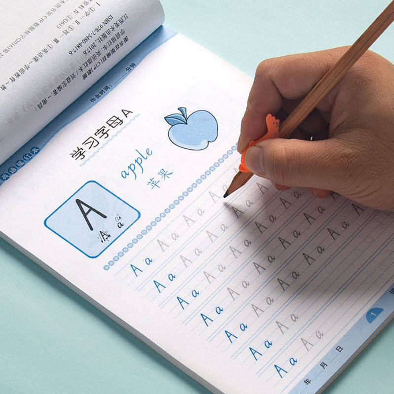 26 English alphabet red text words handwritten elementary students in the first 123rd grade English transcript