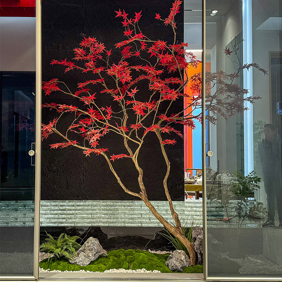 Artificial Maple Tree, Fake Red Maple Tree, Large Shopping Mall, Hotel Green Plants, Fake Trees, Indoor and Outdoor Floor-Standing Simple Decoration and Landscaping
