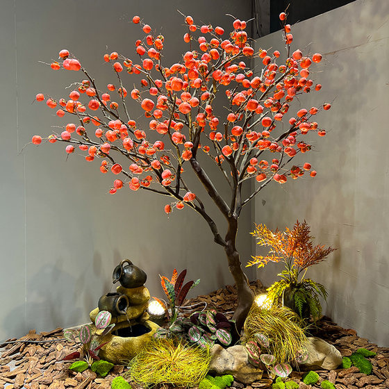 High-Quality Persimmon Tree, Wishing Tree, Artificial Tree for Landscaping, Indoor and Outdoor Decoration, Zen-Inspired New Chinese Style Floor-Standing Clubhouse Fake Fruit Tree