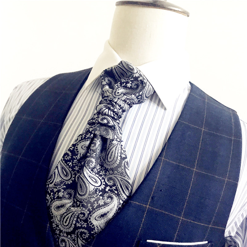 Hong Kong Fang Lilly white knot with western suit collar knots groom Inron Ice wedding dinner tie men's black