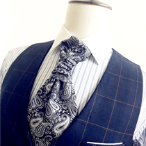 Hong Kong Fang Lilly white knot with western suit collar knots groom Inron Ice wedding dinner tie mens black